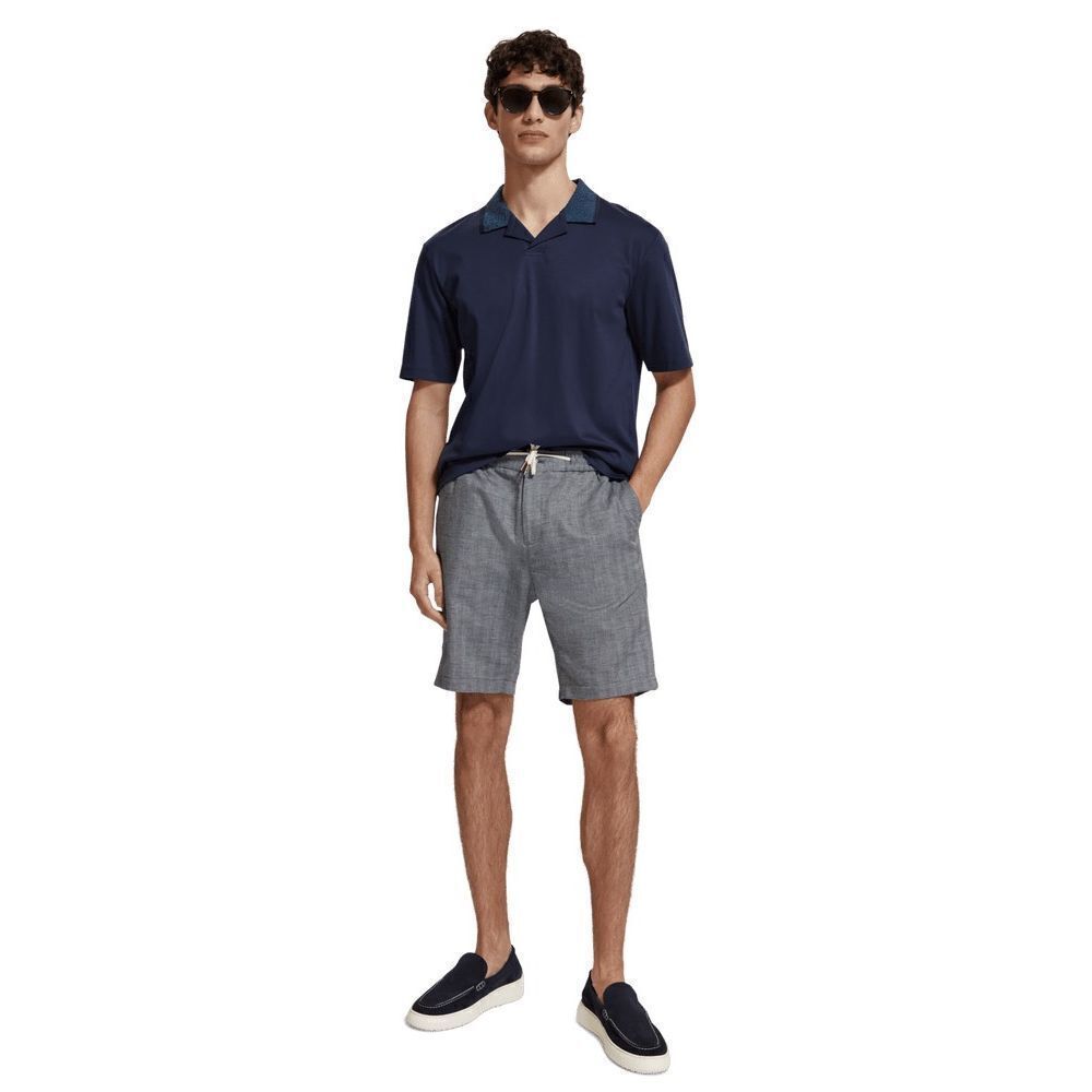 Scotch & Soda Fave Bermuda Shorts 29 Blue Herringbone Organic Cotton Linen